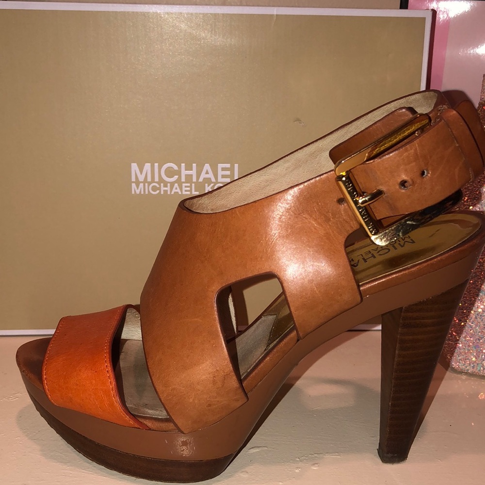 Michael Kors tan leather sandal heels